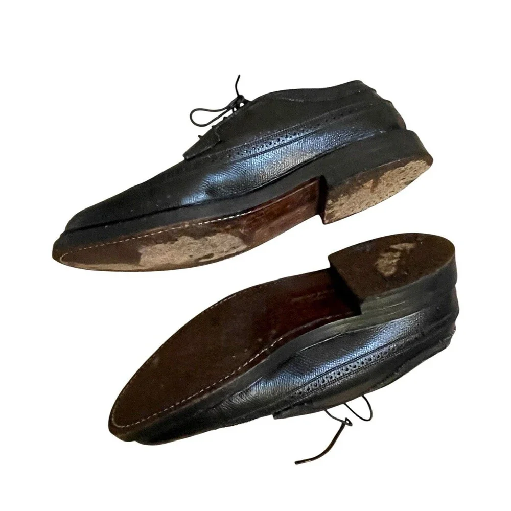Vintage Florsheim Imperial Black Leather Wingtip Brogue Dress Shoes Size 9 USA